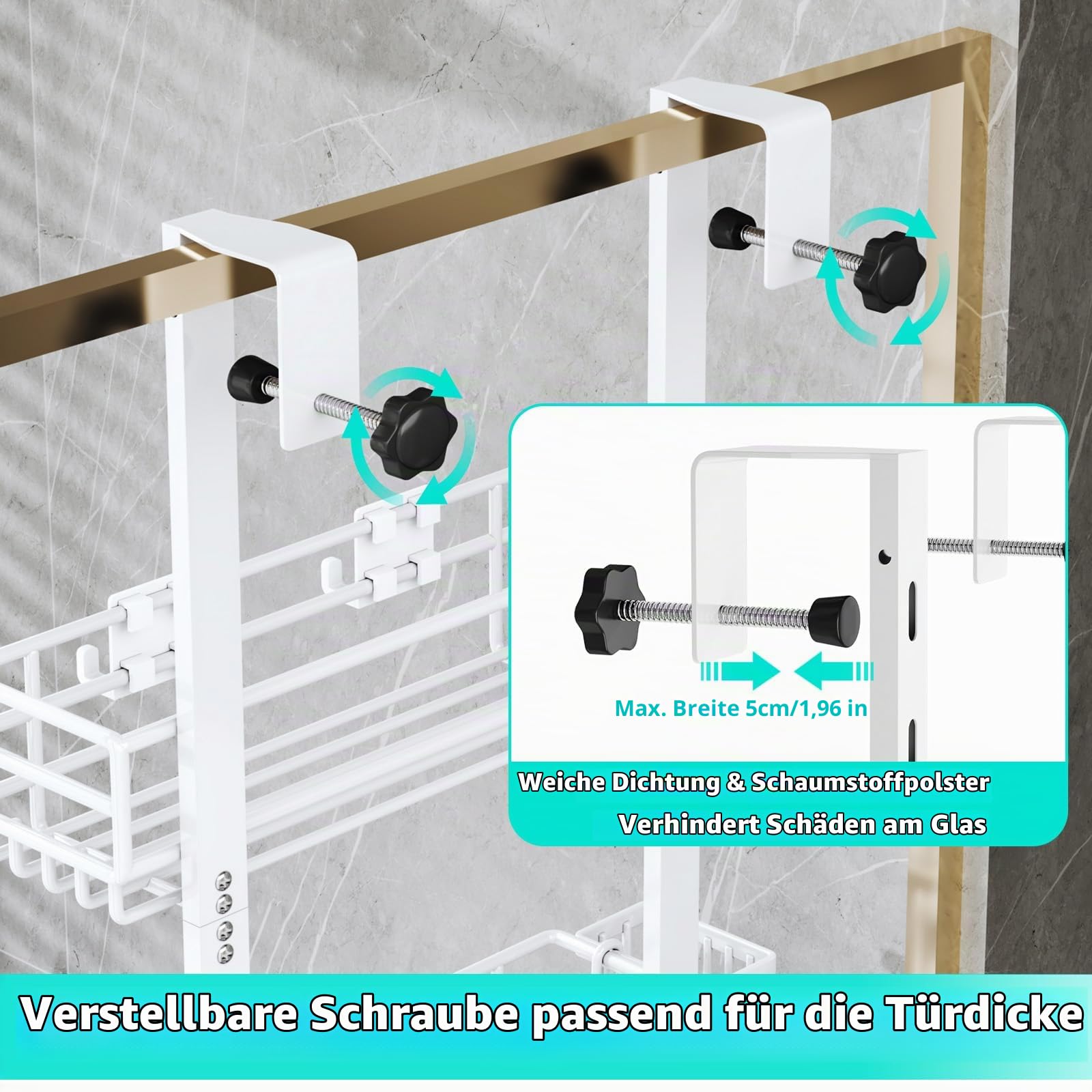 HapiRm Duschablage zum Hängen Edelstahl - mit 5 verstellbaren Körben | Duschregal zum Hängen mit Zahnbürstenhaltern und Haken für Badezimmer Organizer, Ohne Bohren Installation Dusch Hängeregal
