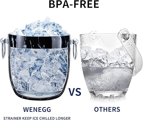 Miniatura 18 de Cubo de hielo con tapa, cuchara, pinzas y colador, acero inoxidable aislado bien hecho, mantiene el hielo congelado durante más tiempo, ideal