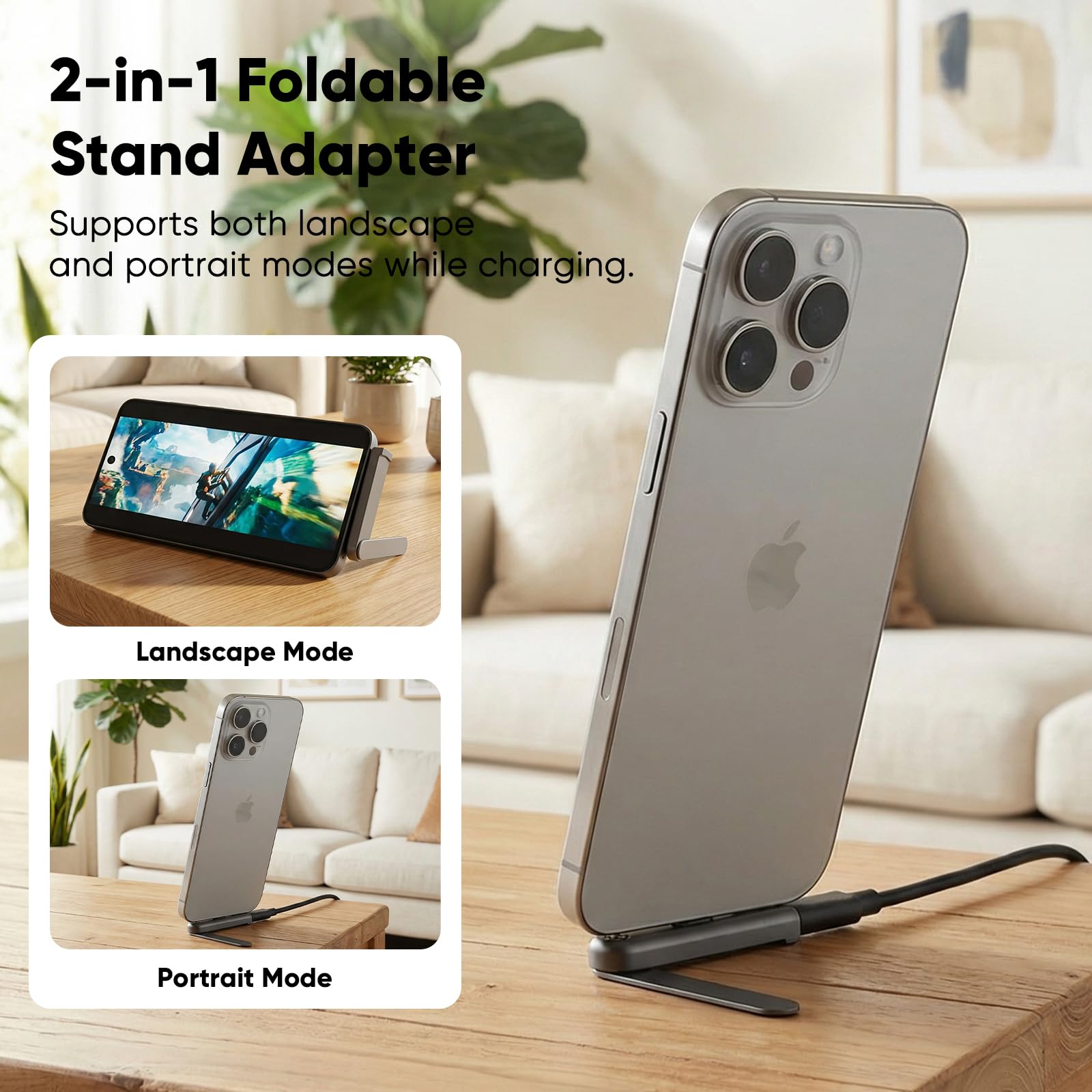 Adapter szybkiego ładowania typu C 240 W, składany stojak na telefon, kąt prosty 360°, bez blokowania, szybka synchronizacja danych, wielofunkcyjny, wysokiej jakości stop aluminium, odpowiedni
