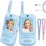 Video Walkie Talkies for Kids, 2 Pack Rechargeable Video Intercom Kids Walkie Talkies, Long Range Two Way Radio with 4 Voice Effects, Kid Indoor Outdoor Toys Birthday Gift for Age 3-12(Blue/Blue)