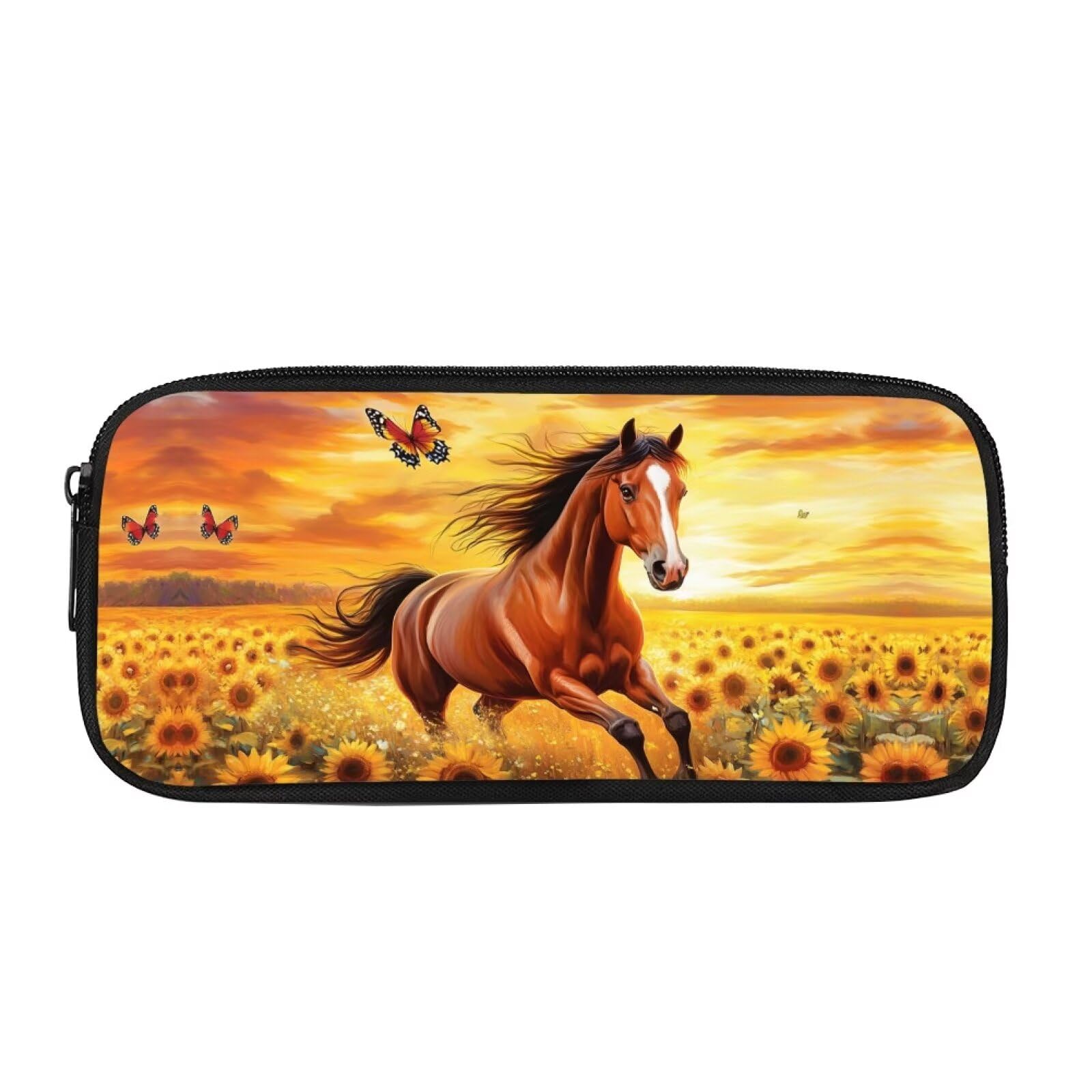 Showudesigns Horse Pencil Case for Girls Boys Pen Pencil Bag Sunflower Large Capacity Pencil Pouch Holder with Zipper Office School Stationery Organizer Teens Travel Storage Box โ image 1
