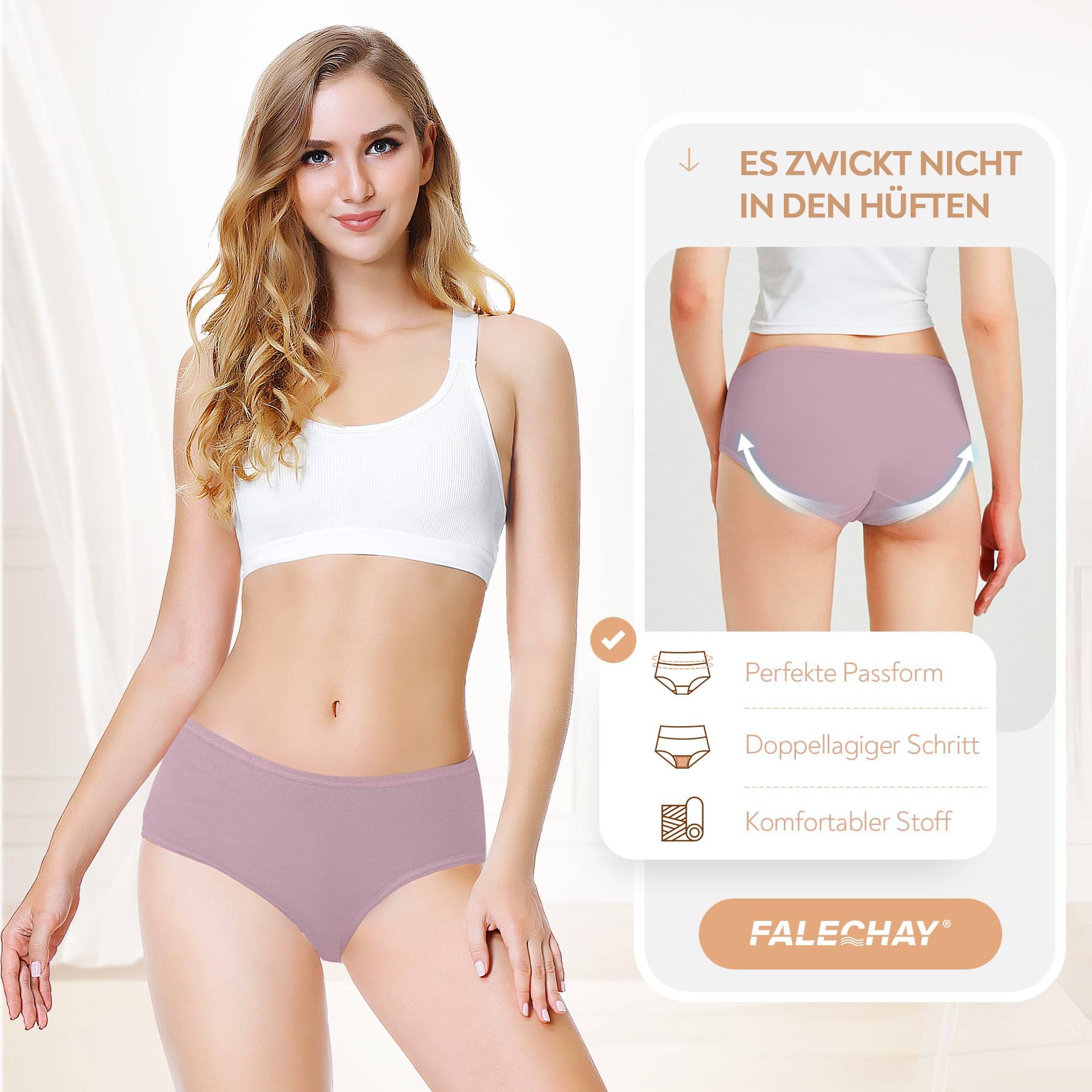 Falechay Slip Donna Mutande Cotone a Vita Media Culotte Pacco da 6