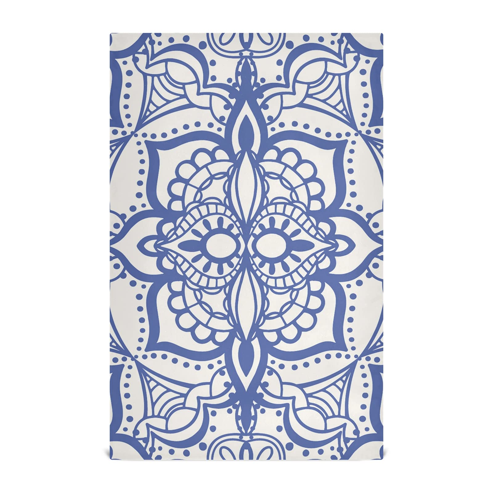 Poeticcity Multi 10 Tribal Moroccan Portuguese Tiles Ornaments Blue White Yellow Pattern 4 Packs Polyester Kitchen Dish Towel, Hand Bar Tea Towels With Hanging Loop, Hemmed Napkintowel Dishtowels Waffle Dishcloths
