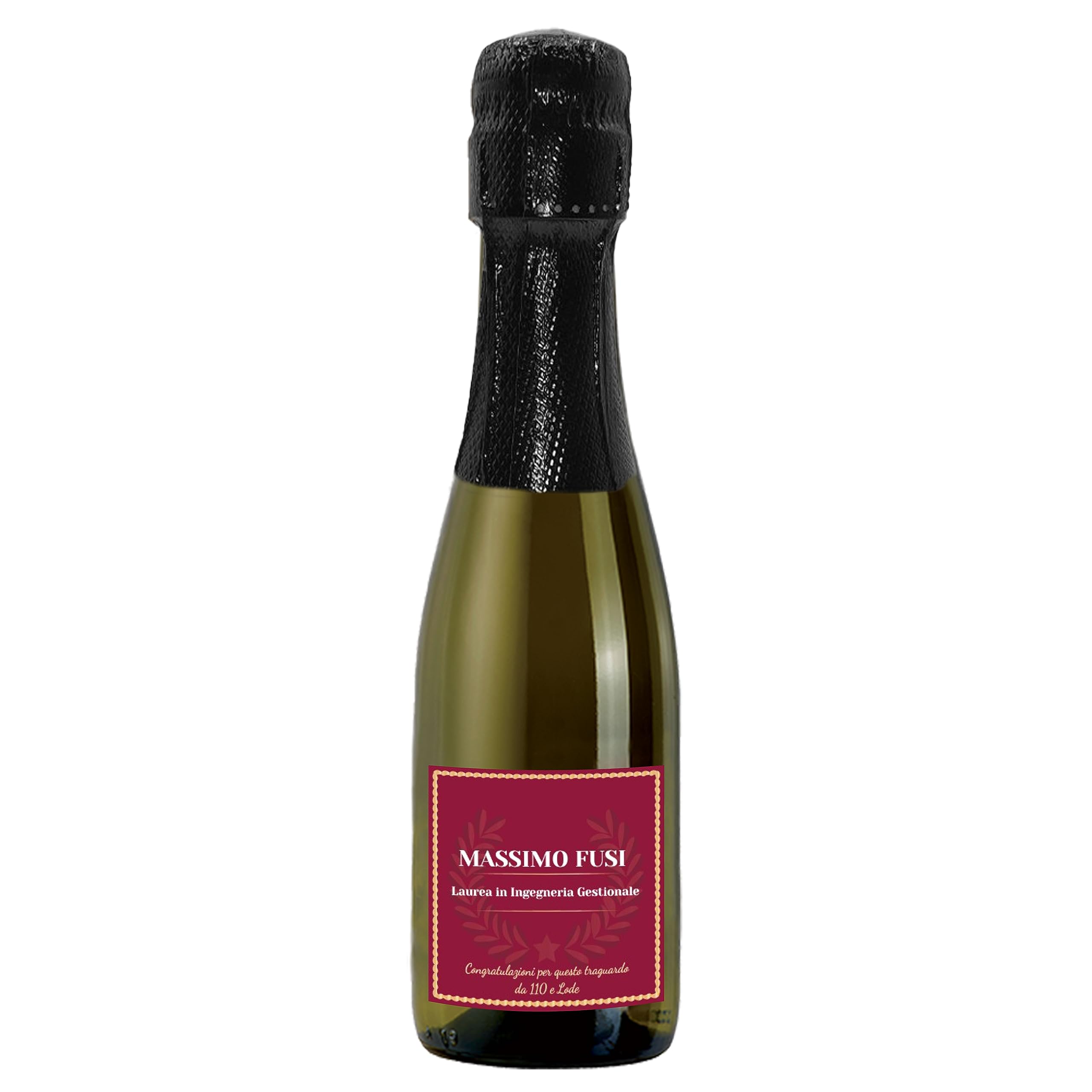24 Bottiglie mignon di Prosecco DOC Spumante Extra Dry Personalizzato - Idea esclusiva e originale per bomboniere di laurea (Cornice bordeaux)