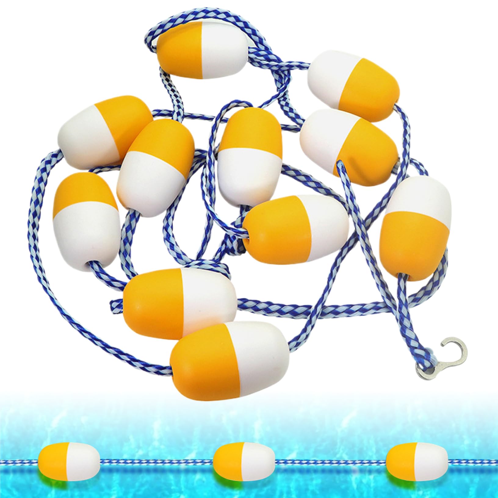 Poolseilschwimmer, um Pool 16 Fuß Poolseile mit 11 Schwimmer und 2 Haken sichtbare gelbe weiße Pool -Sicherheitspool -Trennseilseile zu trennen, um den Pool zu teilen