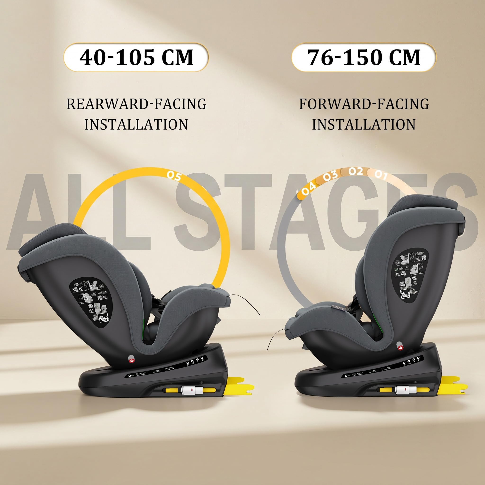Reecle I-Size Silla de Coche Giratoria 360 con ISOFIX, 40-150cm
