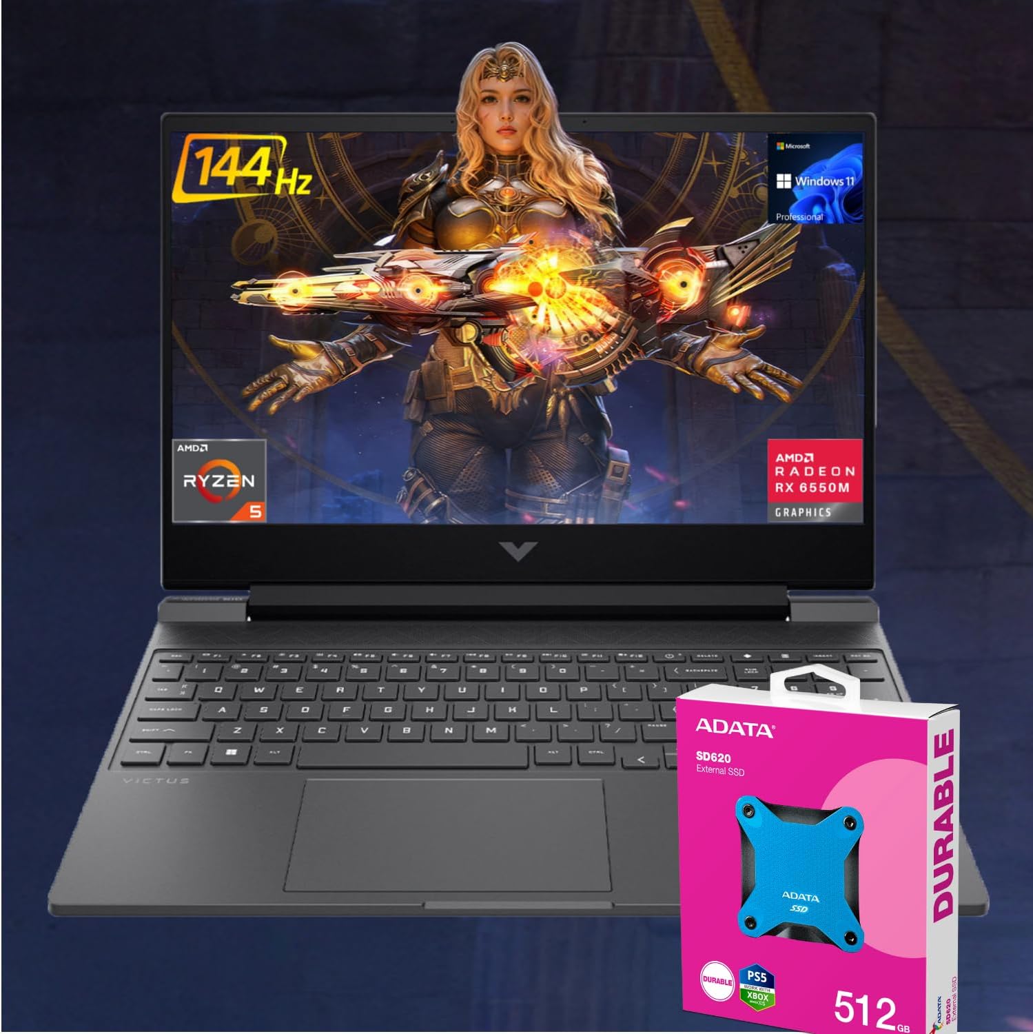 HP Victus 15.6 Ryzen 5 Premium Gaming Laptop, 15.6" FHD 144Hz, Ryzen 5 7535HS (Beats i5-13420H), AMD Radeon RX 6550M (Beats GeForce RTX 3050), 16GB RAM, 1TB SSD, W11P, with 512GB External SSD Bundle