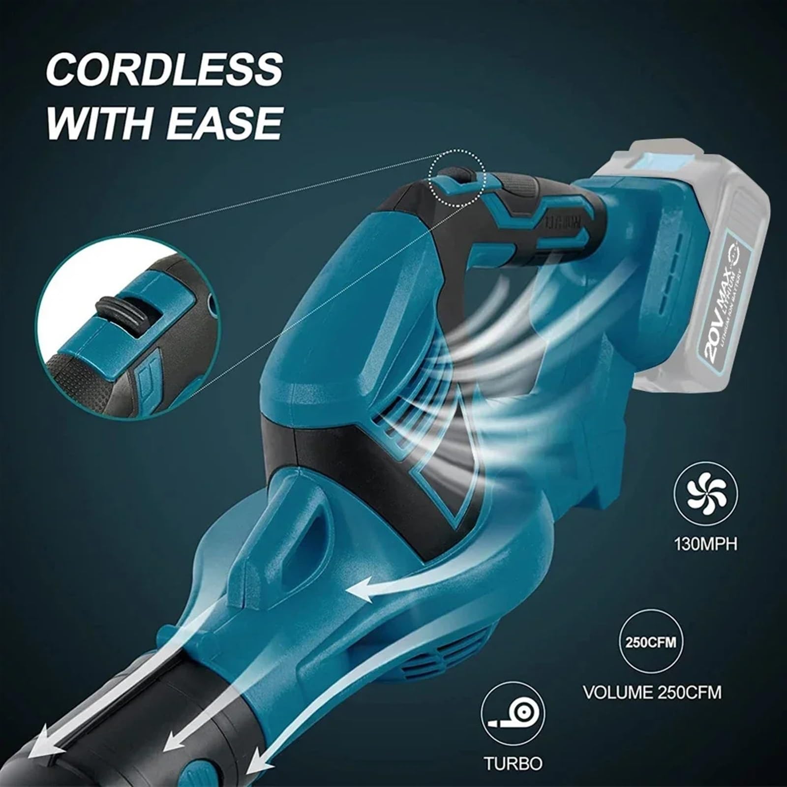 Soffiatore Elettrico ad Alta Potenza, Portatile, Senza Fili, for Foglie/Neve/Polvere, utensile da Giardino