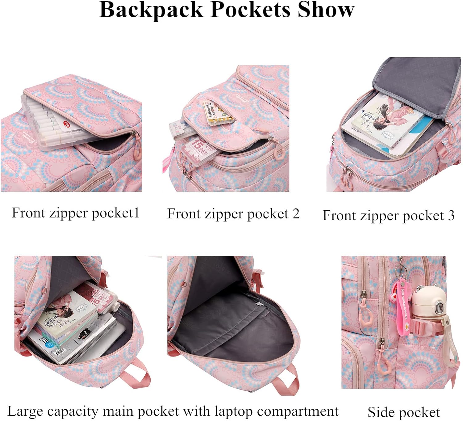 3PCS Girls Rolling Backpack Elementary Student Schoolbag Travel Trolley Bag Wheeled Bookbag with Lunch Box - Image 4