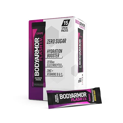 BODYARMOR Flash IV - Paquetes de electrolitos, mezcla de bebida sin azúcar, paquetes de una sola porción, agua de coco en polvo, hidratación para