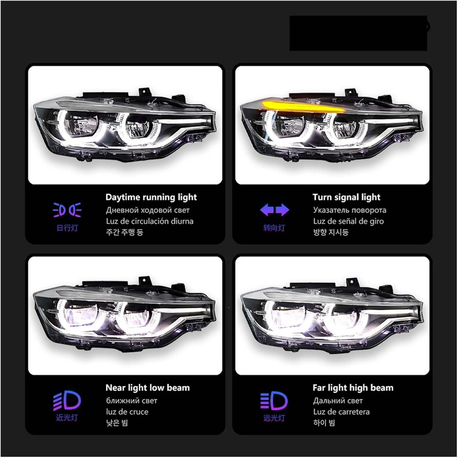 Compatible For BMW F30 Style Yellow White DRL Switching LED Headlight 13-18 M3 F80 320I 325I Front Lights Car Accessories(For Original Xenon)