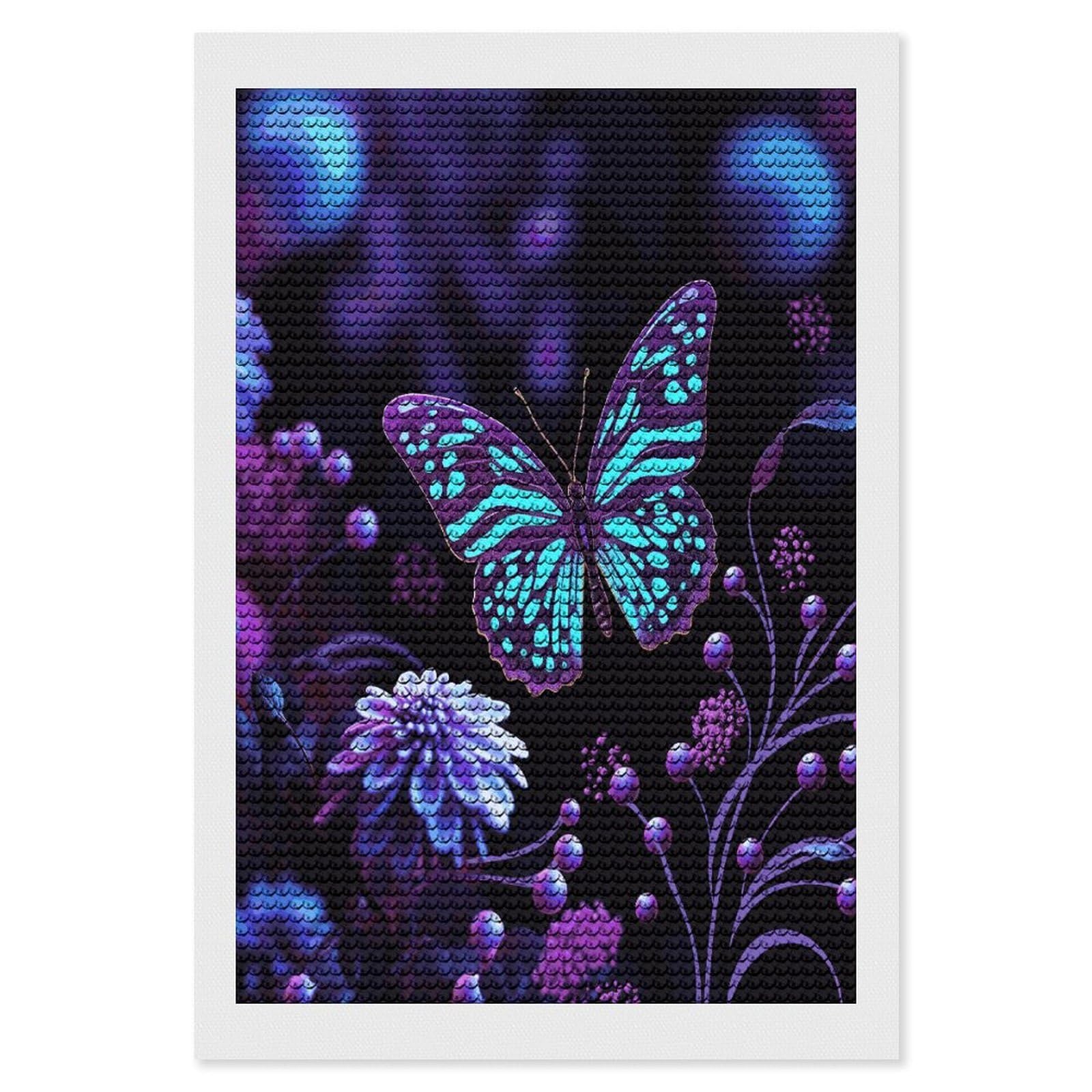 LDGSUPH Purple Butterfly and Flowers Diamond Painting Kits for Adults Paint with Diamond Pictures Art DIY Full Drill Diamond Dots Painting Personalized Diamond Photo for Home Wall Decor Gift 8"x12"