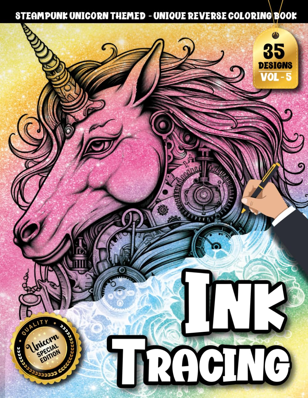 Ink Tracing Book For Adults: Peaceful Steampunk Fantasy Art Featuring Unicorns for Stress Relief Tracing and relaxing moments (Steampunk Unicorn Tracing Series)