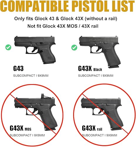 Miniatura 2 de Compatible con Glock 43 Glock 43x, funda OWB compatible con G43 G43x, clip de cinturón ajustable de 360 grados, se ajusta a cinturón de 1.5