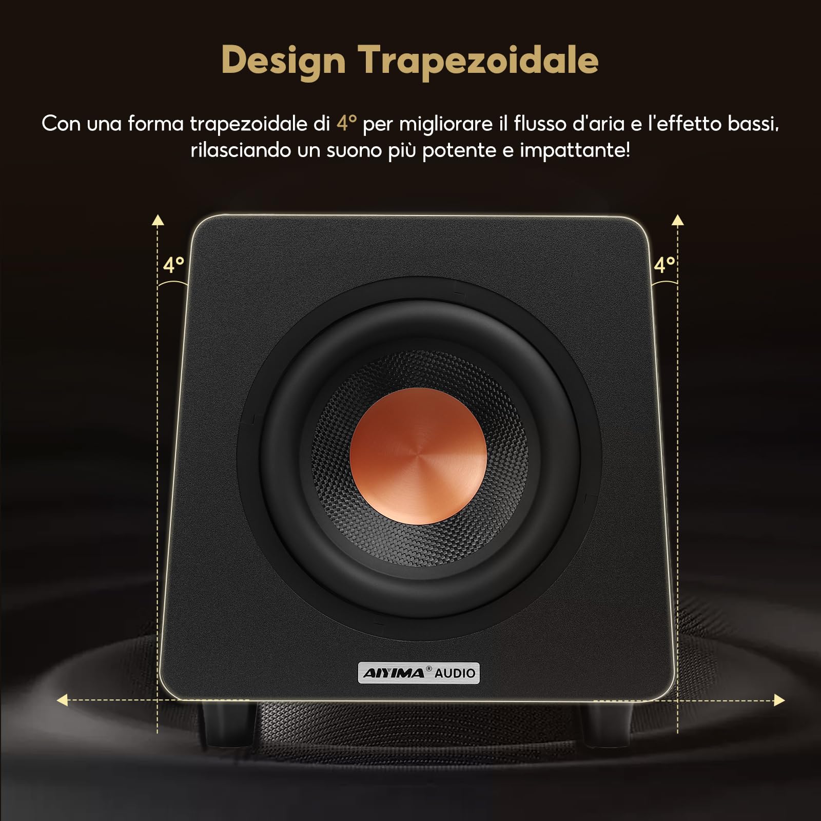 AIYIMA 800X 8 pollici Subwoofer alimentato, incredibilmente bassi profondi e amplificatore altoparlante subwoofer amplificato per home theater, ingressi RCA/AUX/LFE