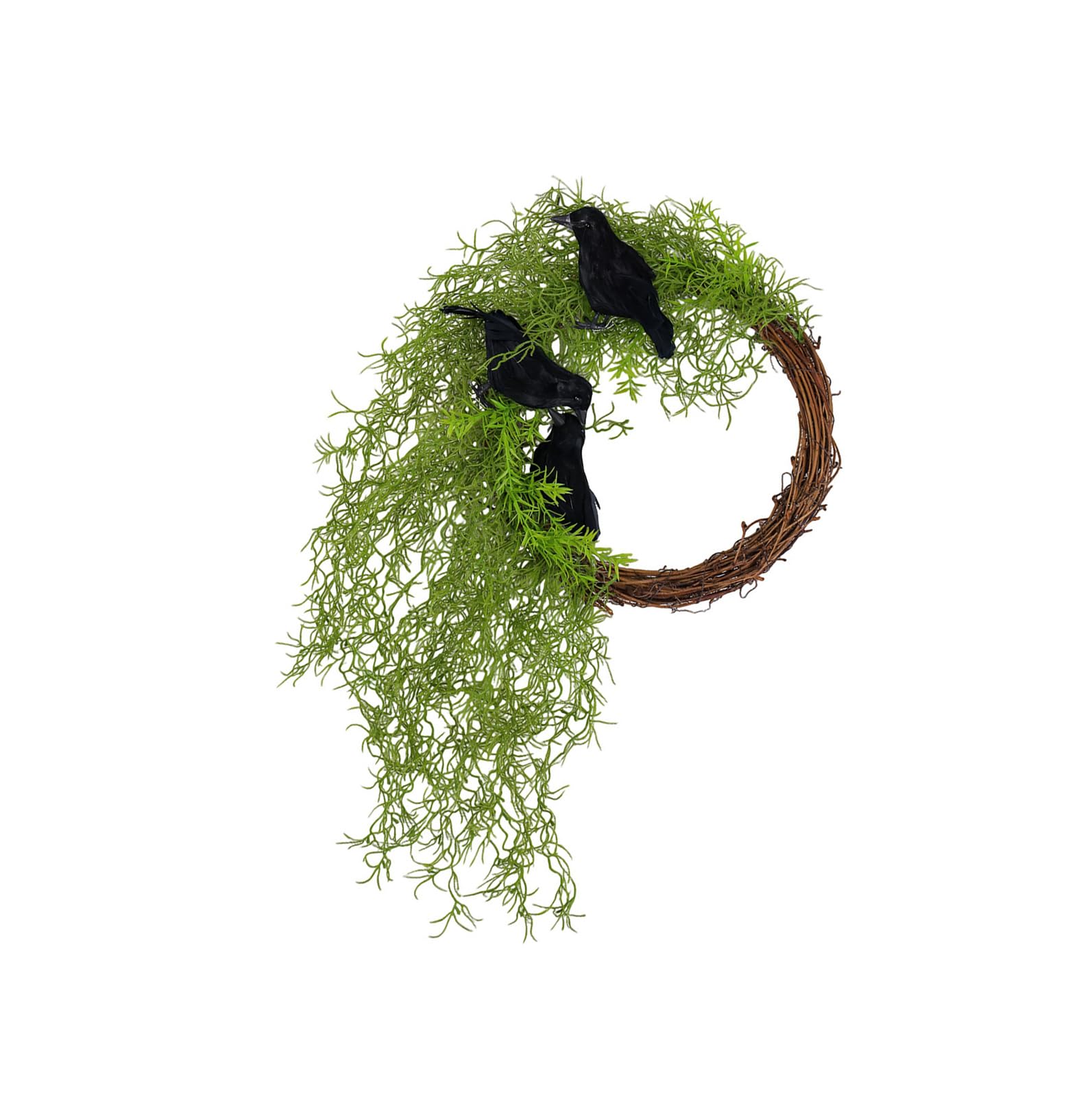 carotoe Weather Proof Faux Plant Vine Wreath with Crow for Halloween Porch Yard Indoor Wall Decoration Door Hanging Garlands Halloween Wall Decor for Porch Hanging