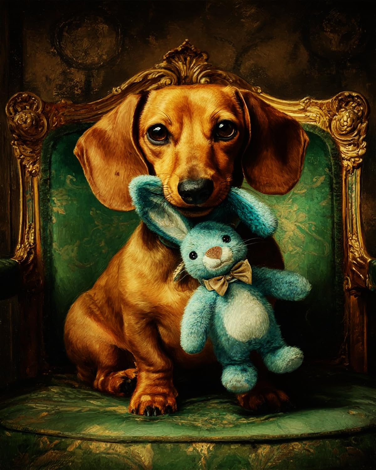Liubaishi Multicolour Paint By Numbers For Adults, Dachshund Puppy With Blue Bunny, 40X50 Cm Acrylic Canvas Painting Kit