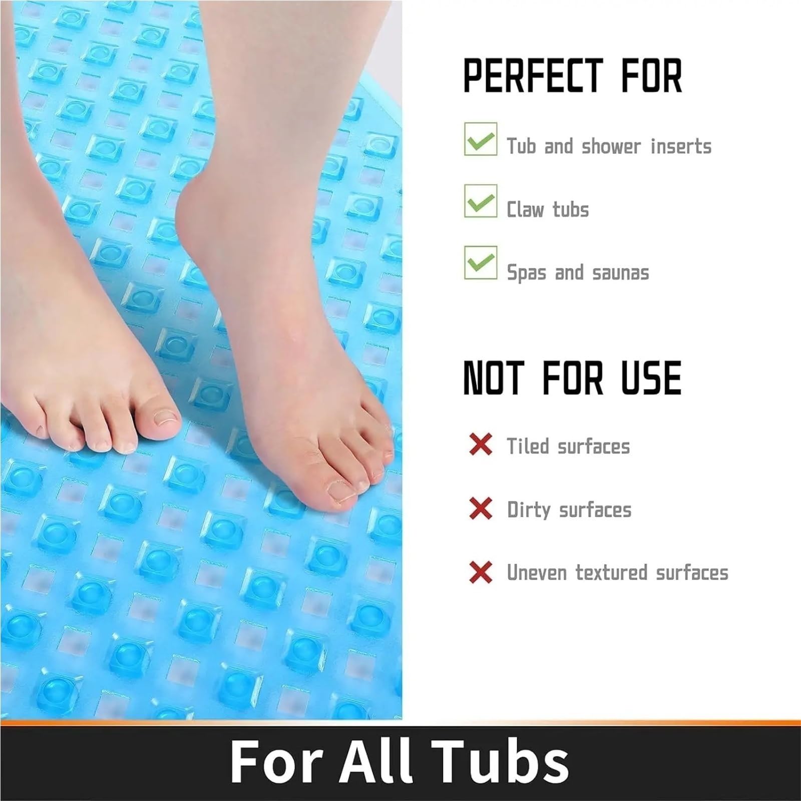 Alfombrilla De Ducha Antideslizante Alfombra De Baño Antideslizante con Ventosas Fuertes, Drenaje Rápido Y Lavable A Máquina for Una Ducha Segura