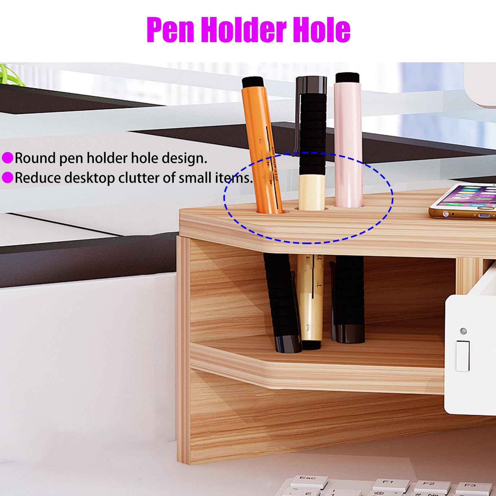 Supporto per monitor e computer portatile con contenitore, design a triangolo a 2 ripiani, per PC, TV, tablet, ideale per organizzare la scrivania in casa o in ufficio