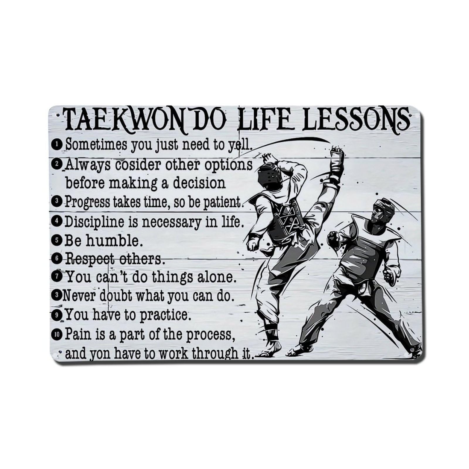 Jdfenggu Vintage Taekwondo Life Lessons Motivational Poster Retro Metal Tin Sign, Metal Poster For Bar, Home, Man Cave, Kitchen, Laundry Room Art Decor 8X12 Inch