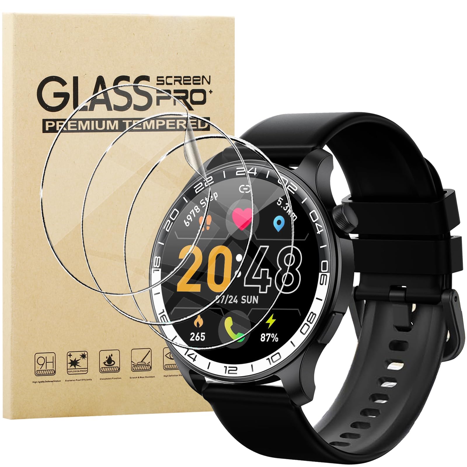 3 Pezzi Vetro Temperato Compatibile per Fempoin T10 Pro Smartwatch