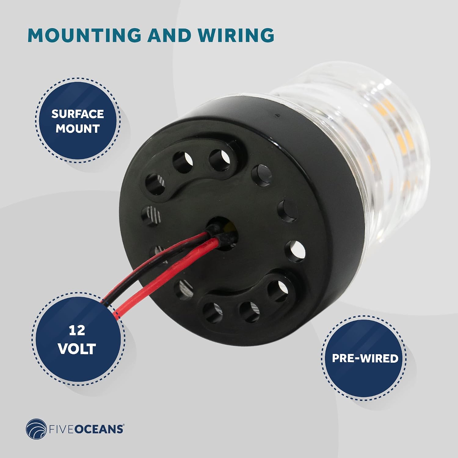 Five Oceans Stern Light, Anchor Light, LED Boat Navigation Lights, 12V DC, USCG 3NM Certified, 3 Inch Surface Fixed Mount, for Pontoon, Fishing Boats, Bass Boats, Sport Boats - FO3838