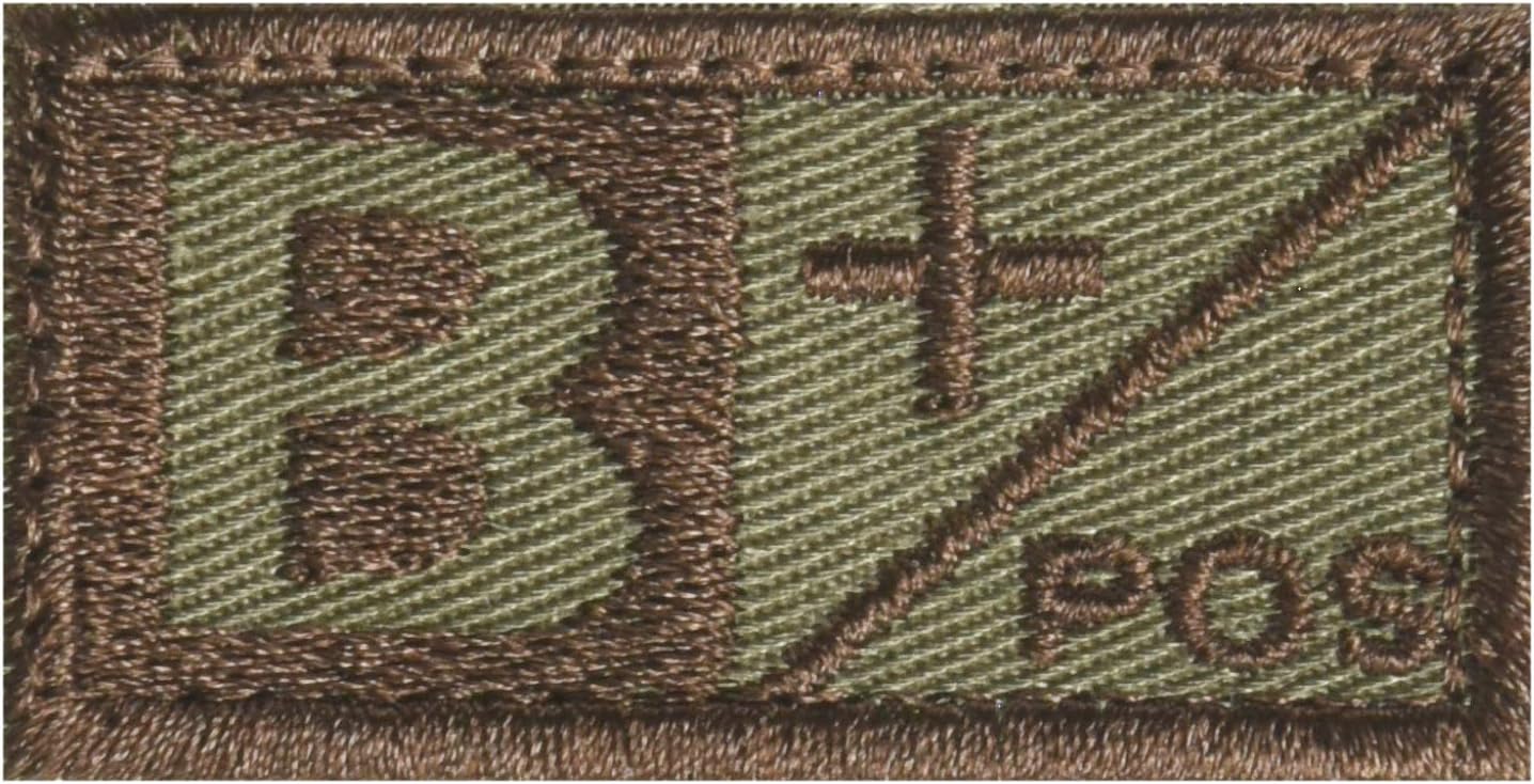 Tactical Blood Type B+ Positive POS Hook and Loop Patch Embroidered Morale Military Badge for Outdoors (Brown B+)