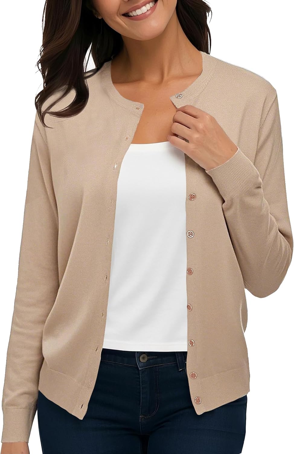 Urban CoCo Women's Long Sleeve Crew Neck Button Down Knit Cardigan Sweater - Image 3