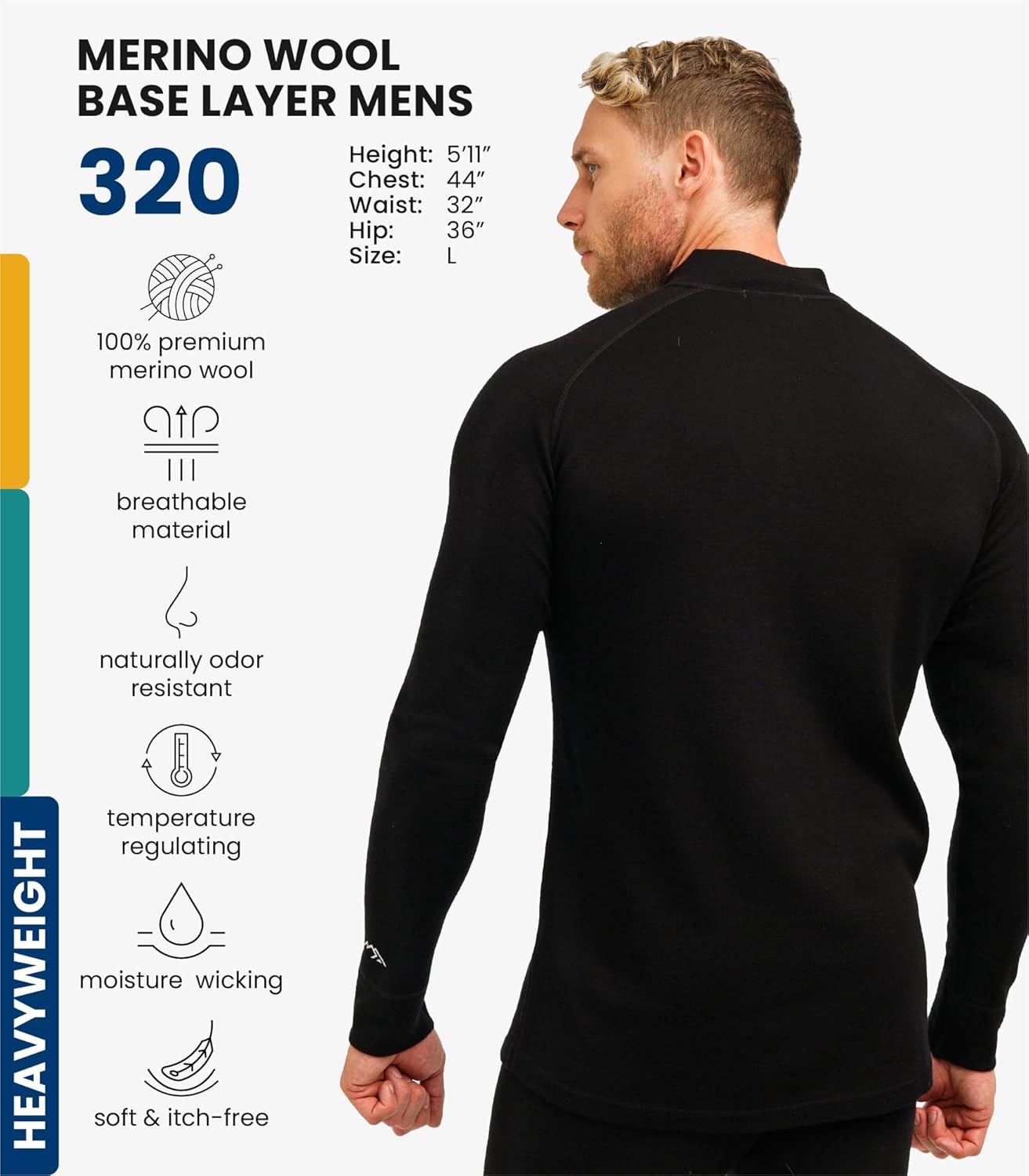 Merino Wool Base Layer Mens - Wool Half Zip Sweater Men - Merino Quarter Zip Sweater Lite, Midweight, Heavyweight and Socks - Image 2