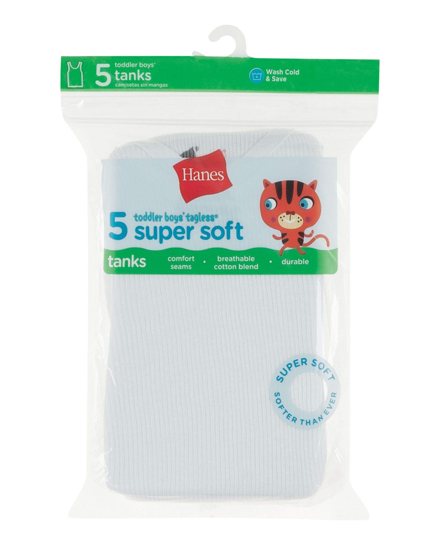 Hanes Toddler Boys Tank 5-Pack, 4, White
