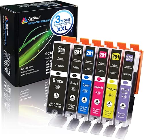 Arthur Imaging Cartucho de tinta de repuesto compatible para Canon PGI-280XXL CLI-281XXL PGI 280 XXL CLI 281 XXL, uso con PIXMA TS9120 TS8120 TS8220