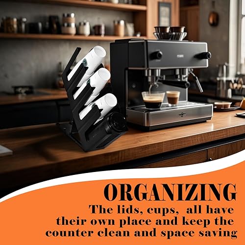 Miniatura 2 de Paquete de 2 vasos de papel y soporte para tapa, organizador de tazas de café desechable, dispensador de tazas desechable de 4 compartimentos,