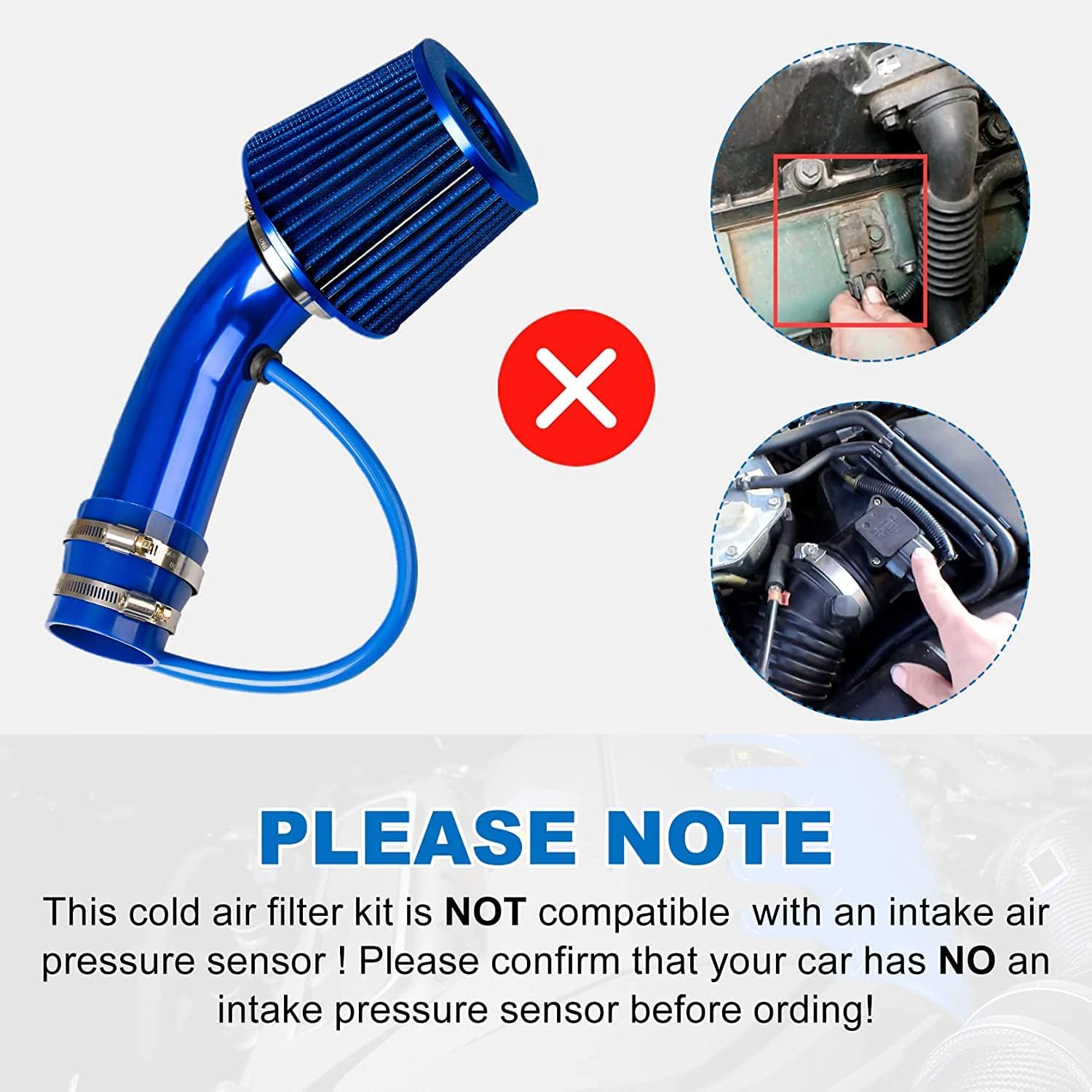 Pindex 3 Inch High Flow 76mm Cold Air Intake Induction Pipe Hose Kit with Air Filter Car Cold Air Intake Turbo Filter Aluminum Automotive Air Filter Induction Flow Hose Pipe Kit