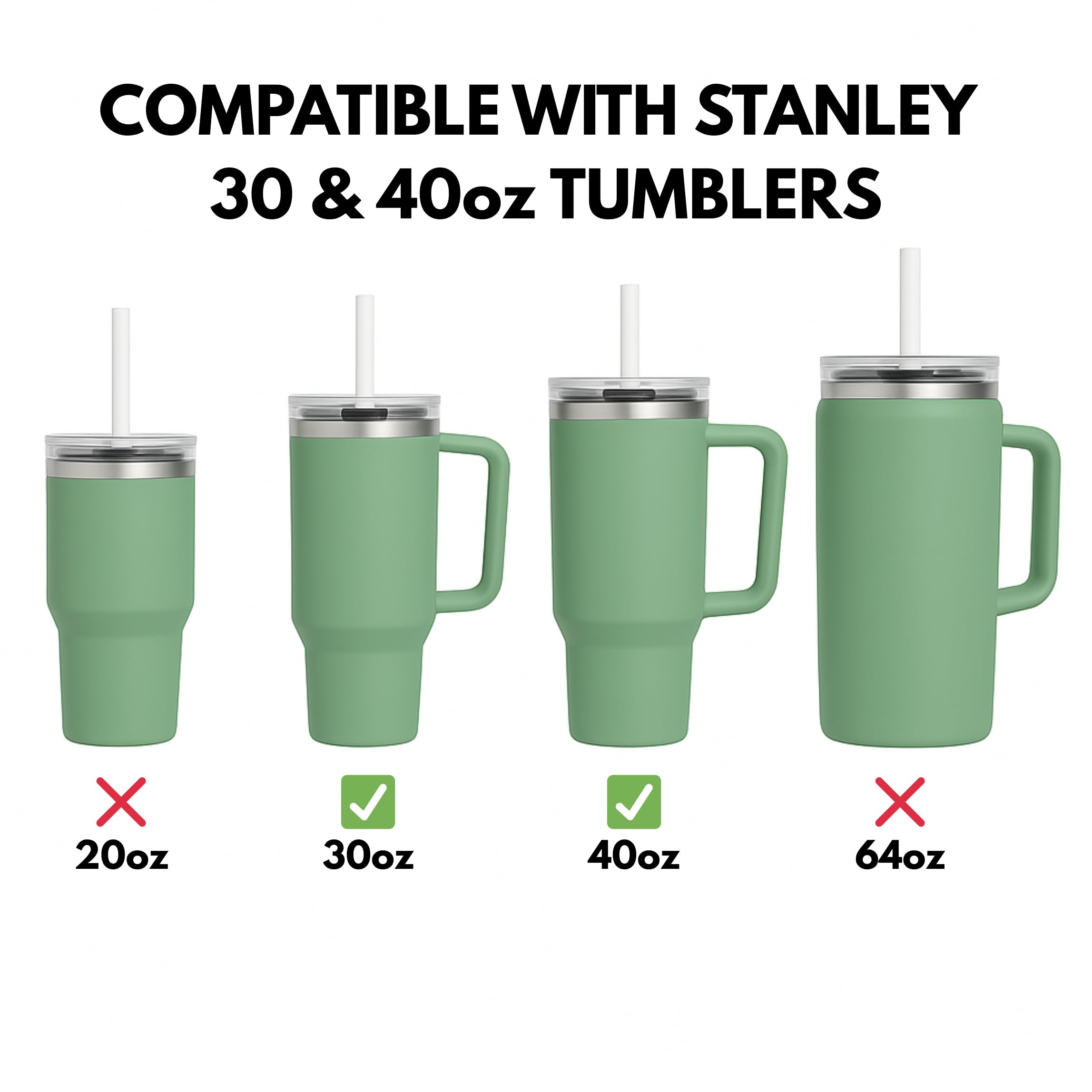 Greenland 30 Reusable Straws Compatible with Stanley Cups - Includes 1 Brush - Made to fit with 40oz & 30oz Cups - Image 3