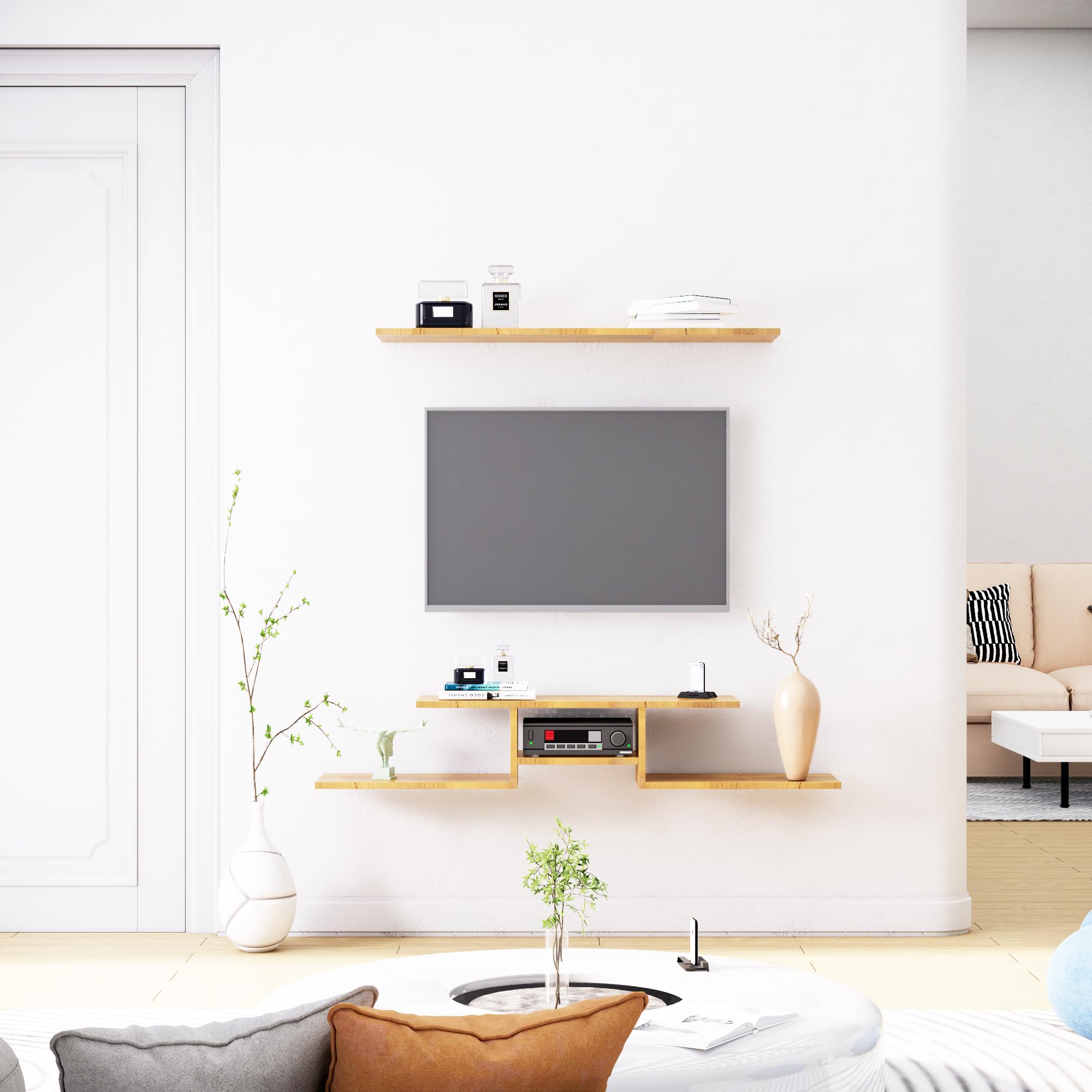 Bniture TV Unit for Living Room, Bedroom Unit Cabinet Wall Mount with Storage Ideal for TV Upto 65" (D.I.Y) (Giant Wood)-image-27