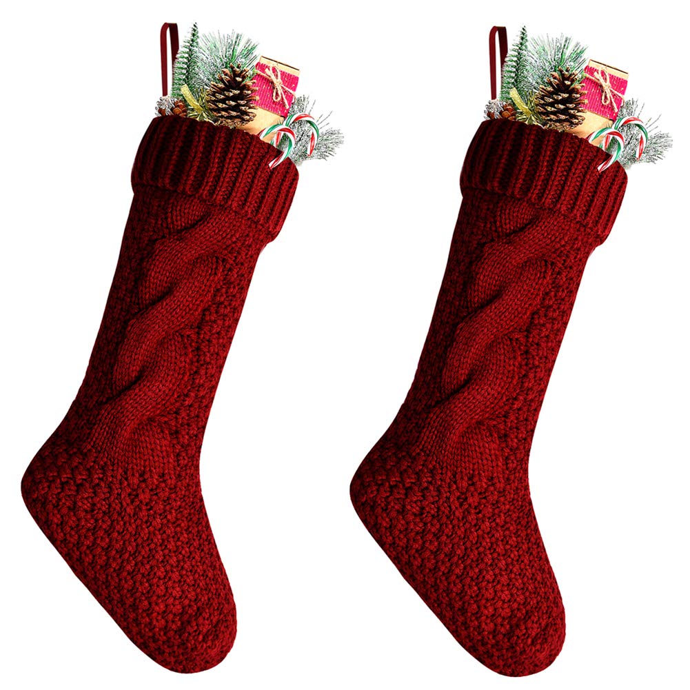 Goege Bailey Unique Burgundy Knit Christmas Stockings 18" Pack 2