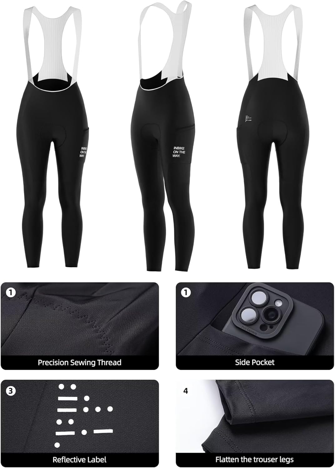 INBIKE 3D Padded Cycling Bib Pants for Women, High Waist Breathable Quick Dry Bib Tights, Lightweight Elastic with Pocket - Image 6