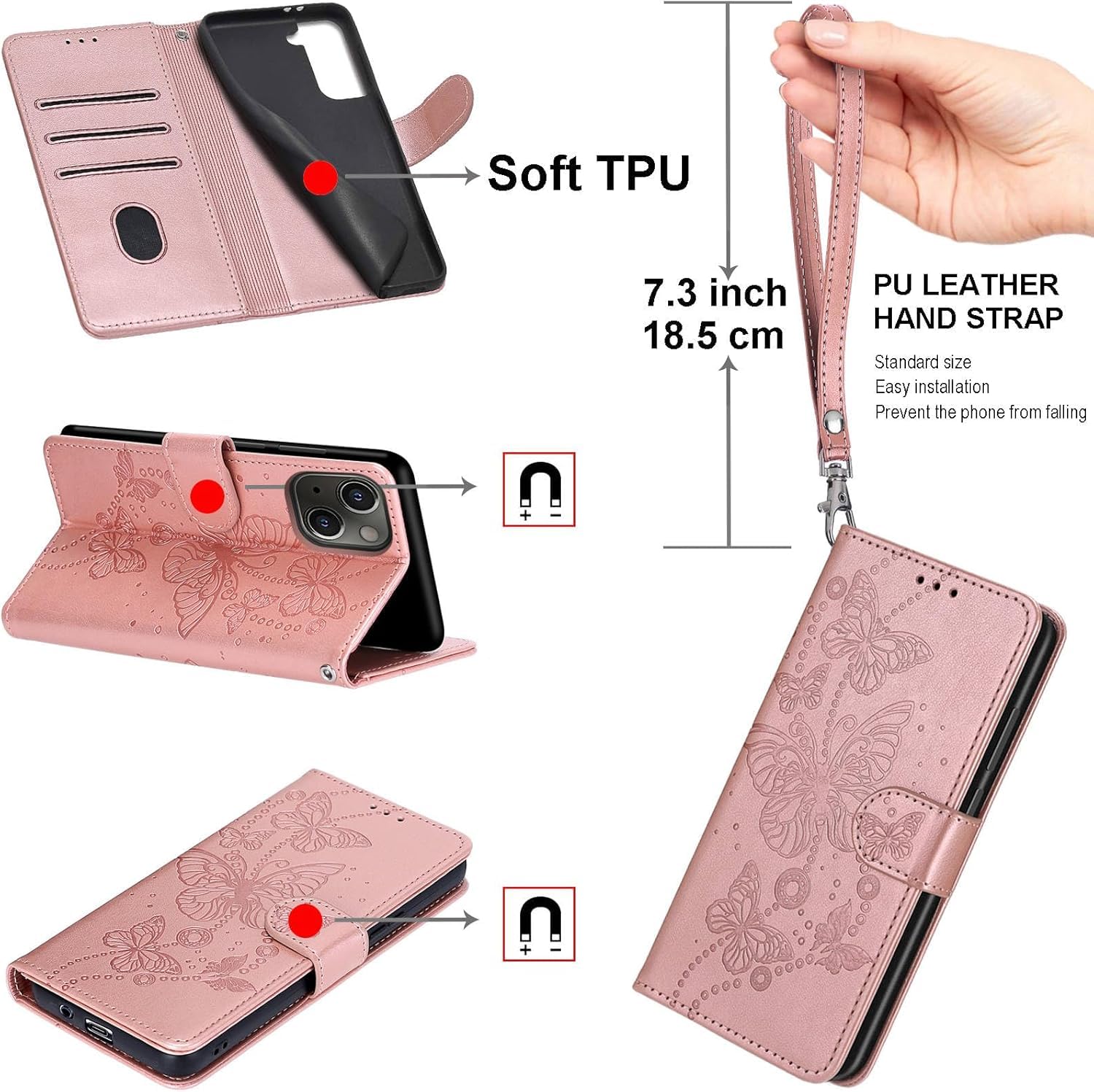 Cover per iPhone 6 / iPhone 6s, Flip Caso in PU Pelle Premium Portafoglio Case [Kickstand] [Slot per Schede] [Chiusura Magnetica] Telefono Custodia con iPhone 6 / iPhone 6s Cover, Oro rosa