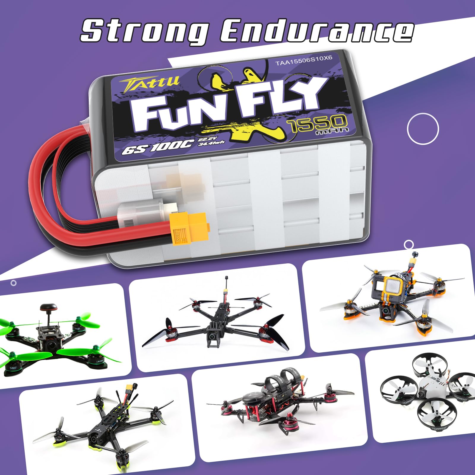 Tattu 6S lipo 1550 mAh 22,2 V 100C Funfly Lipo akumulator z wtyczką XT60 do drona UAV FPV Quadcopters