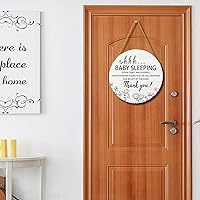 Vista 5 de Letrero de sueño de bebé para puerta delantera, de 12 x 12 pulgadas, con texto en inglés "Please Do Not Ring", colgador de puerta de madera