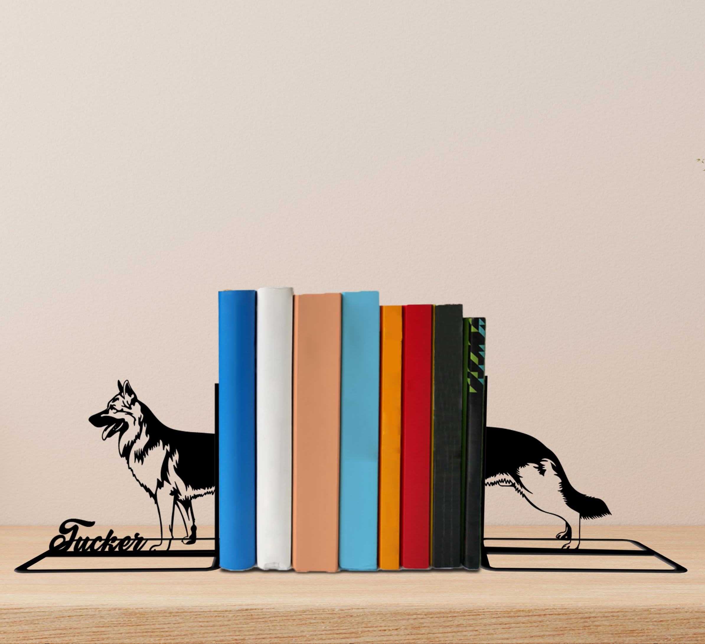Handmadetneonsign Personalized Name German Shepherd Metal Bookends, German Shepherd Dog Name Bookend, Table Bookshelf Decor Gift For Book Lovers, Dog