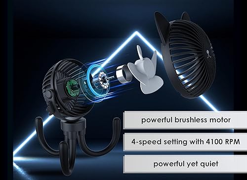 Miniatura 6 de Ventilador portátil para cochecito de bebé, ventilador USB recargable de mano y clip, accesorios para cochecito con luz nocturna (rosa)