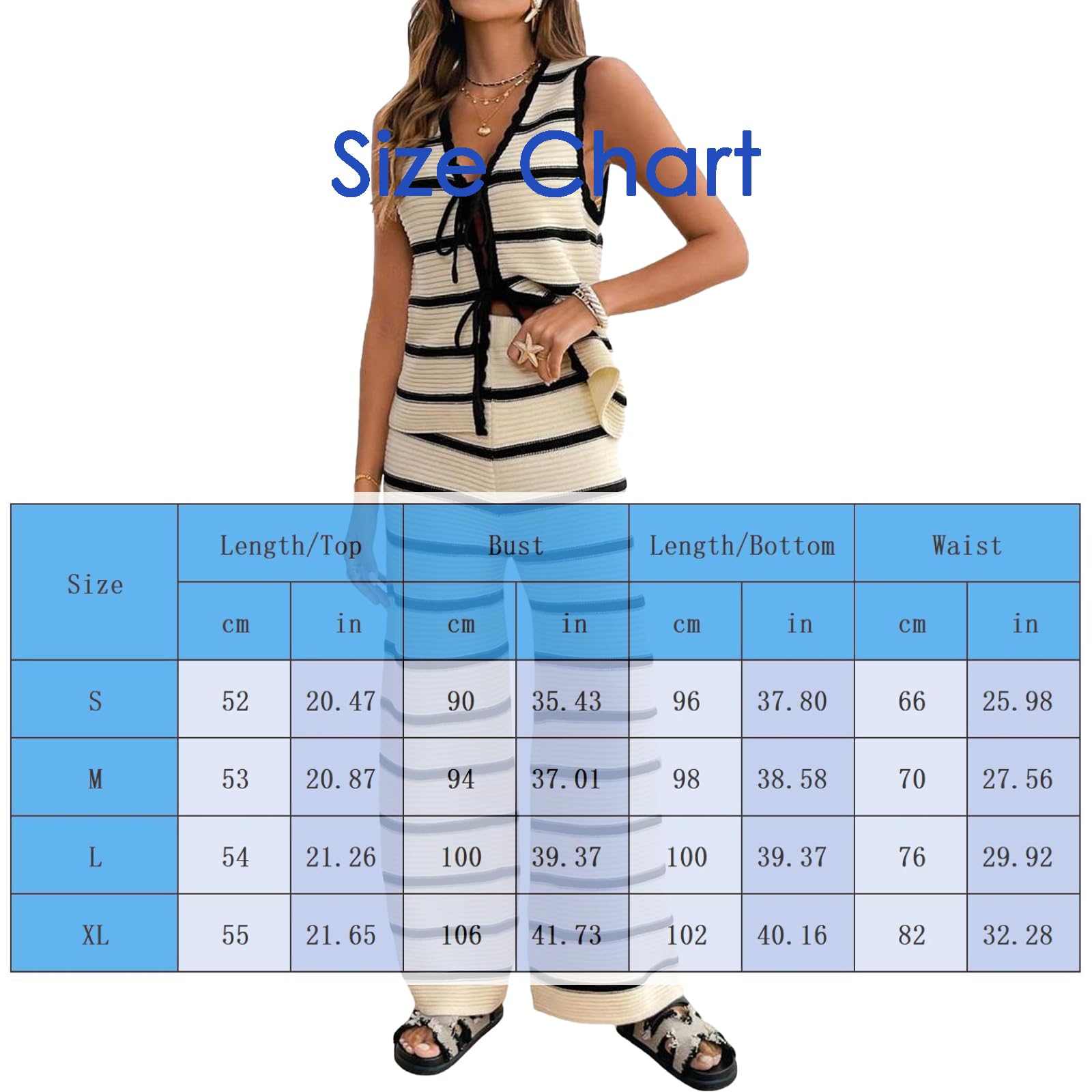 Completo Estivo da Donna In Maglia A Righe Top Senza Maniche Con Allacciatura Frontale E Pantaloni A Gamba Larga Comodo Set Coordinato In Due Pezzi