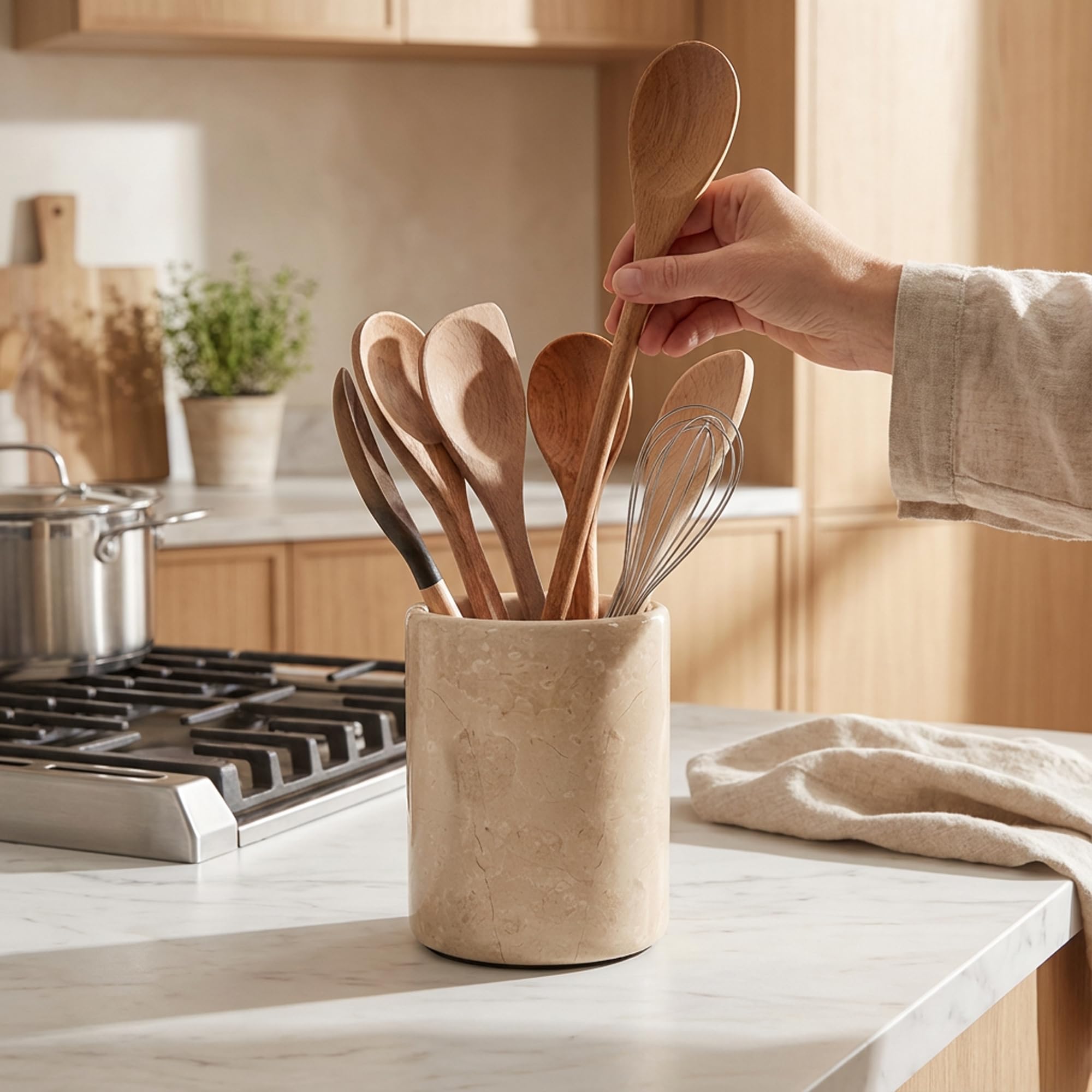 à ustensiles en marbre Radicaln 6,5 pouces Support à ustensiles de cuisine fait main Verona - à spatule pour ensemble d'ustensiles de cuisine, organisateur de comptoir d'ustensiles