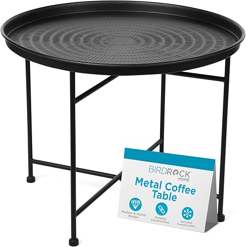 BIRDROCK HOME Mesa auxiliar de metal pequeña negra mesa auxiliar circular para dormitorio, sala de estar, espacios de esquina martillada, mesa