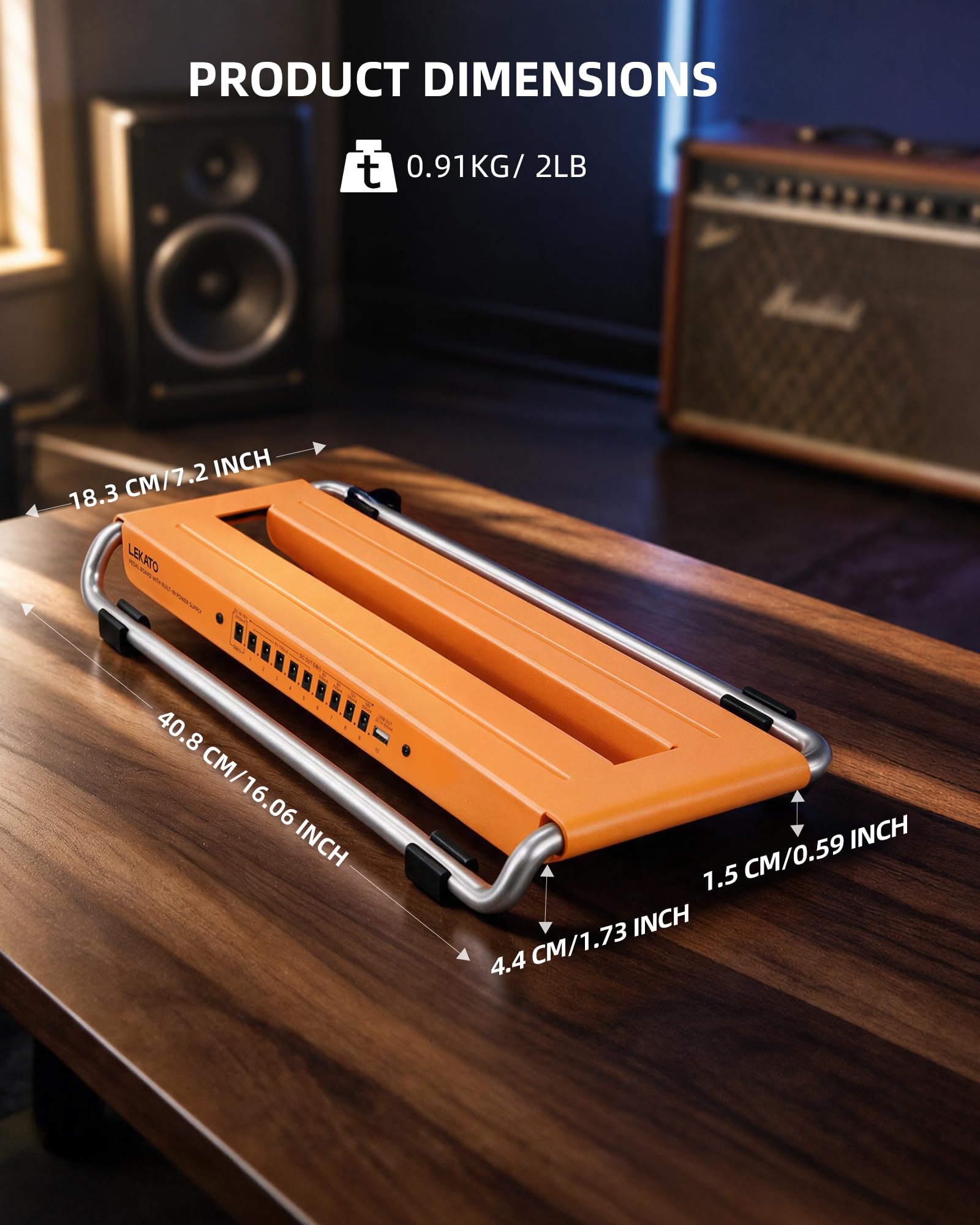 LEKATO Pedalboard Gitarre mit integriertem Netzteil, Aluminiumlegierung Effektboard 45 x 23 x 9cm, Pedalboard Set mit Tasche, Pedalkabeln und Klettstreifen