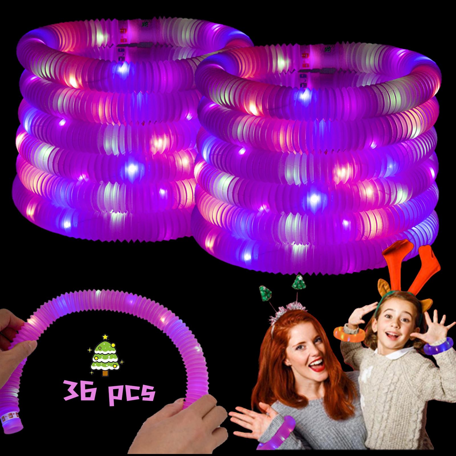 Collares luminosos y brazaletes, accesorios de fiesta para niños pequeños, tubos brillantes para niños, cumpleaños, camping, boda, fiesta, suministros para niños y niñas (paquete de 36 rosas)