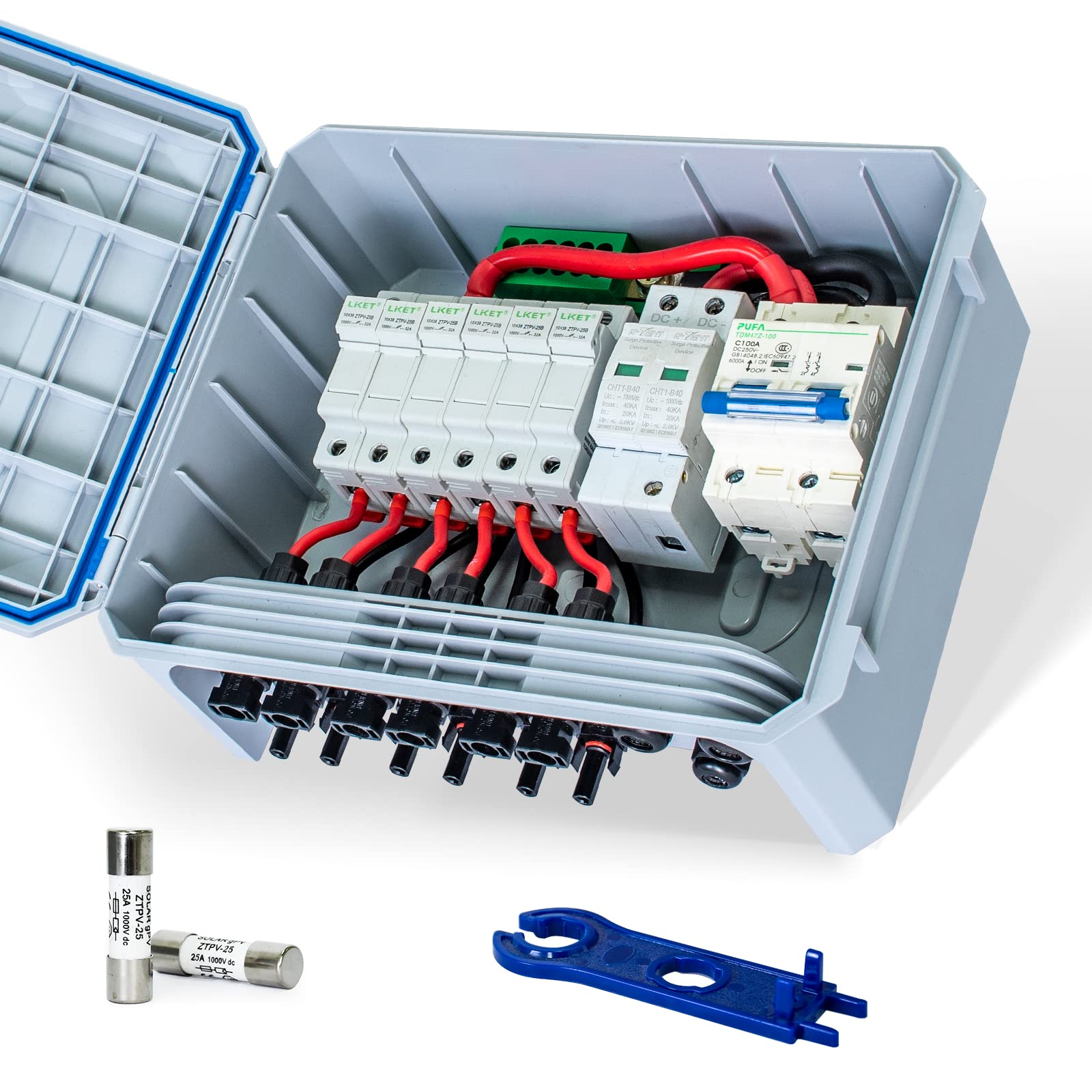 ECO-WORTHY 6 Saitige PV Solarmodul Combiner Box &125 A Leitungsschutzschalter für Solarpanel Gitter und Netzunabhängiges Solarstromsystem
