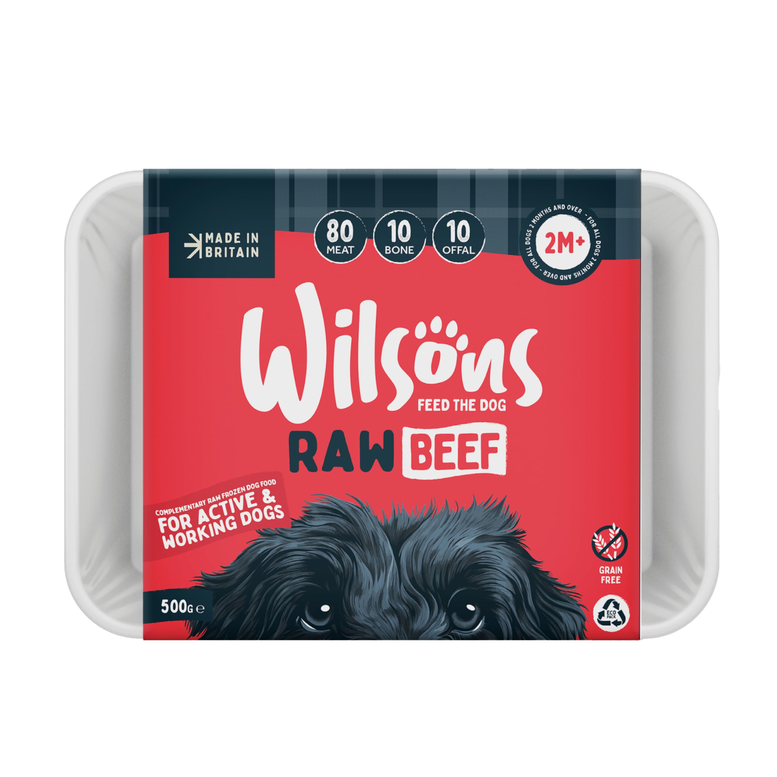 WILSONSRaw Frozen Wet Dog Food, Hypoallergenic, Grain Free, Natural Ingredients, Multipack, Suitable for Adult Dogs and Puppies 2 Months and Up (Beef) (24 x 500g)