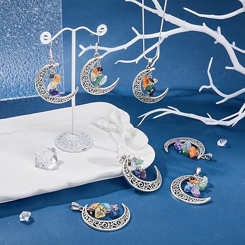 Miniatura 5 de SUPERFINDINGS 20 colgantes de piedra lunar con aleación de plata antigua, colgante colgante para hacer joyas, collares, manualidades, agujero 0.256